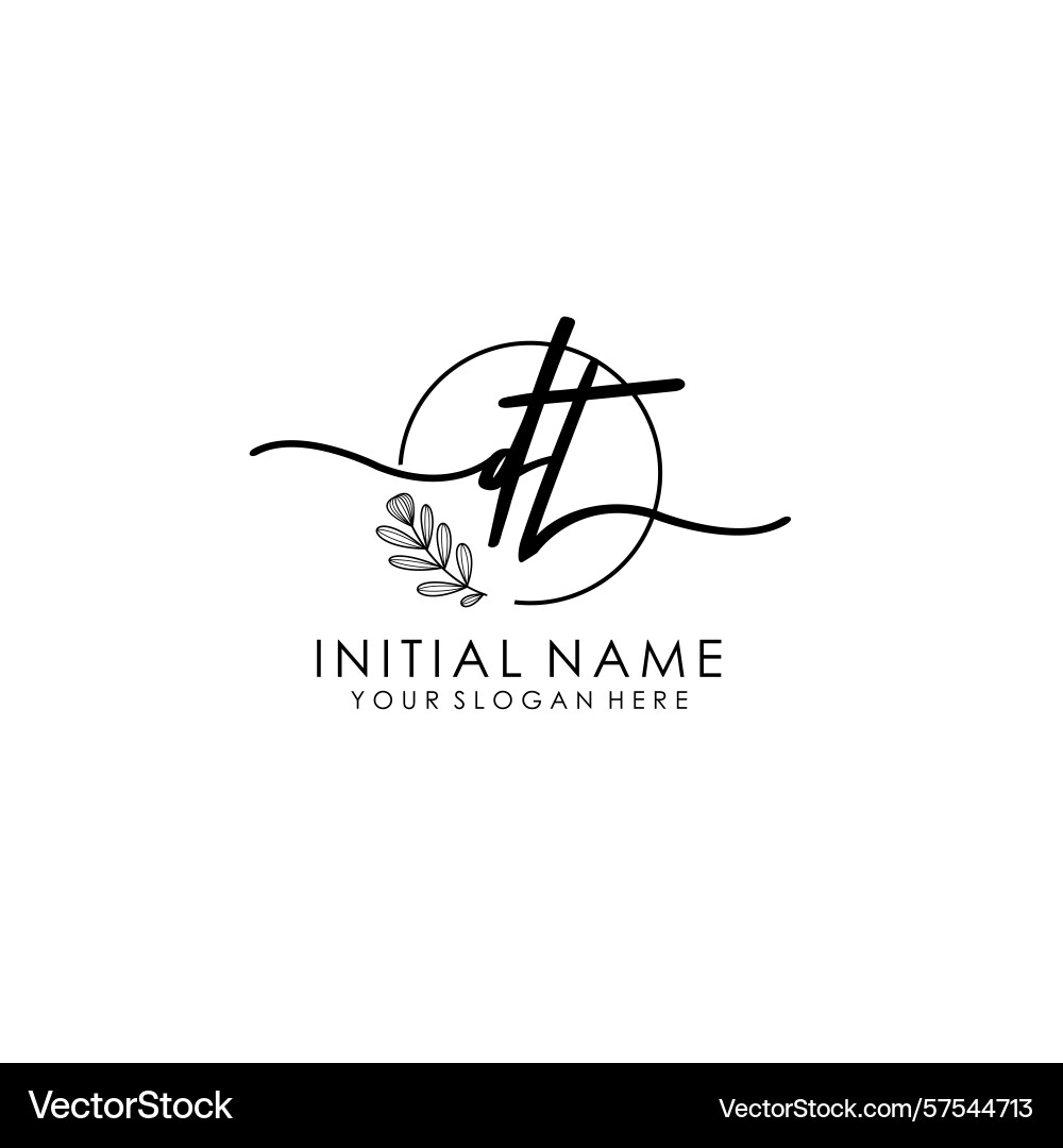 Handwritten dt initial logo with botanical Vector Image