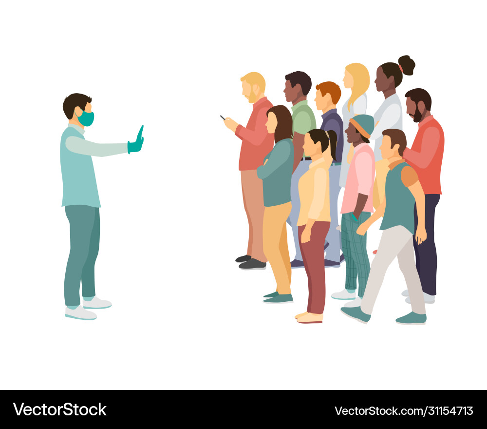 Man in a mask and gloves leaves crowd without Man in a mask and gloves leaves crowd without vector image