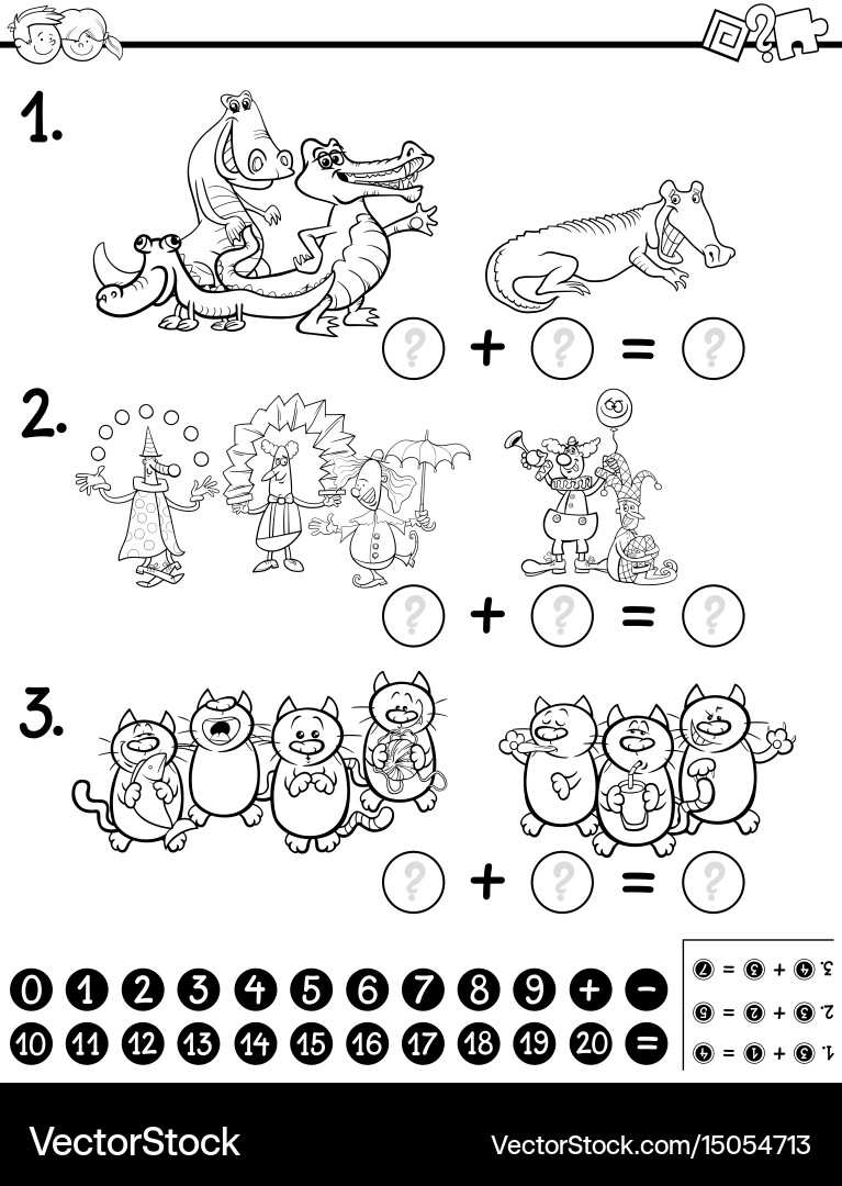 Math Coloring Page - Addition & Counting Vector Image