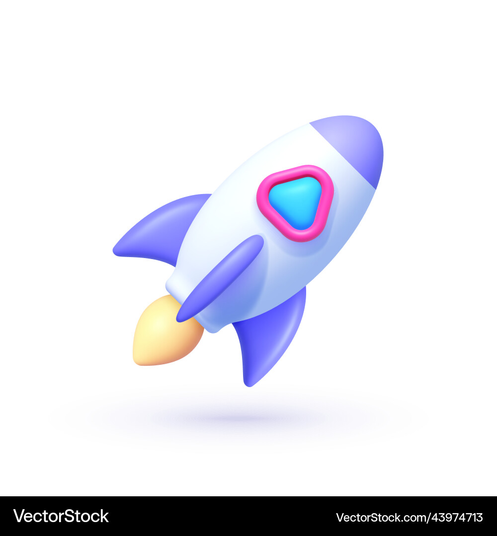 Rocket 3d in realistic style on white background Vector Image