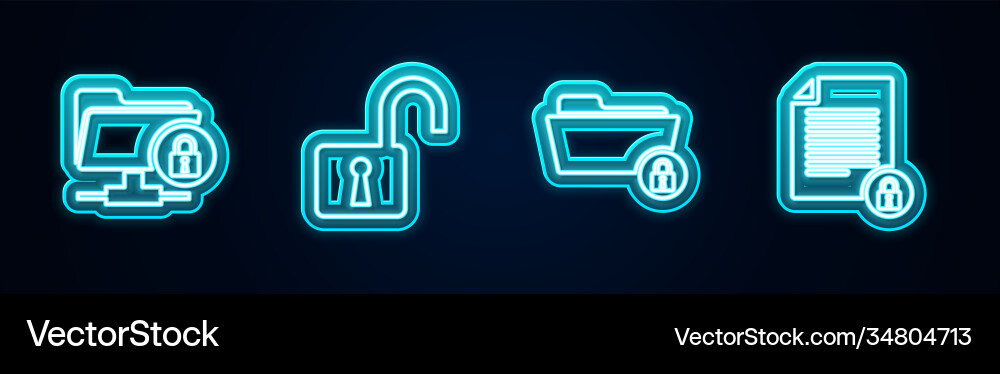 Set line ftp folder and lock open padlock Set line ftp folder and lock open padlock vector image
