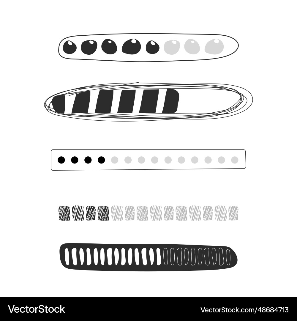 Set loading bar progress in doodle style isolated Set loading bar progress in doodle style isolated vector image