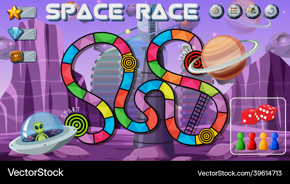 Snake and ladders game template with space theme Vector Image