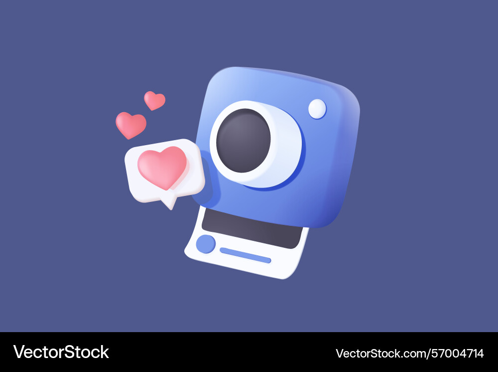 3d minimal photo camera with lens and button 3d minimal photo camera with lens and button vector image