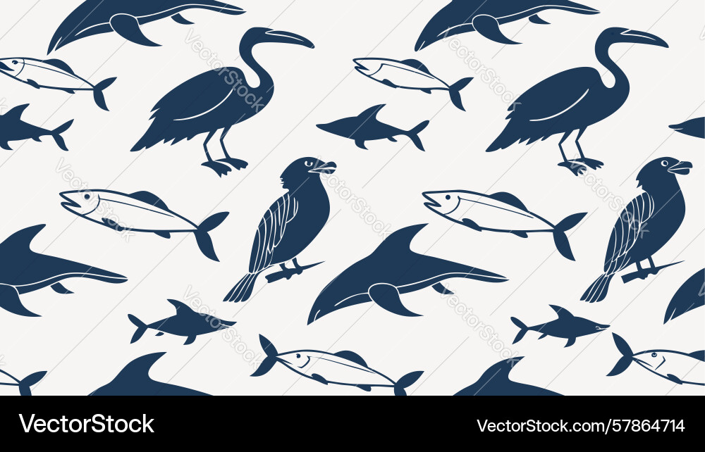 Dynamic pattern of fish and birds representing Vector Image