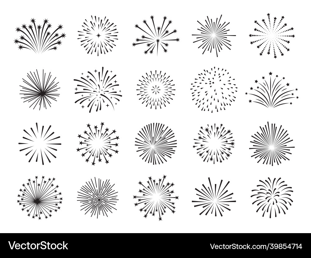 Flat fireworks lines firework icons simple new Vector Image