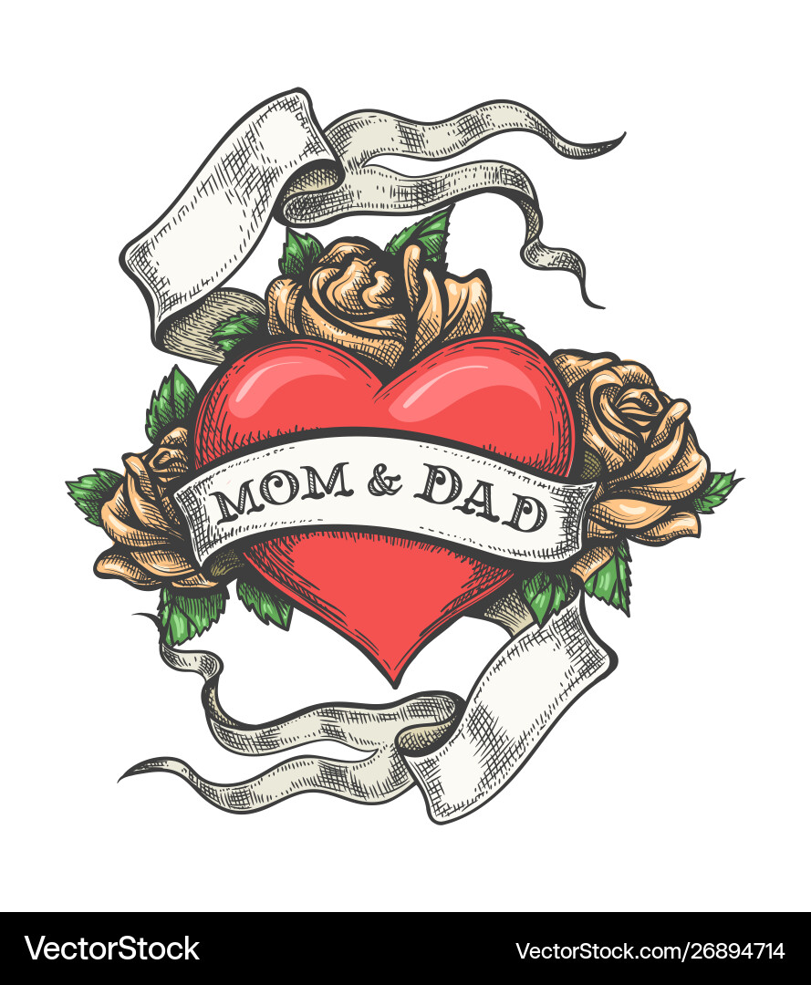Hand drawn mom and dad tattoo Royalty Free Vector Image