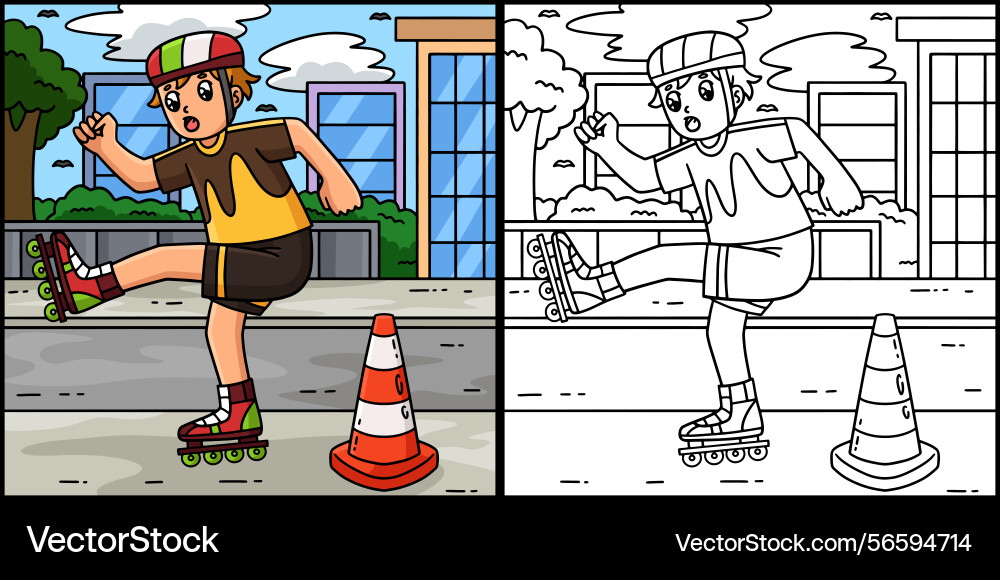 Inline skater avoiding traffic cone Inline skater avoiding traffic cone vector image