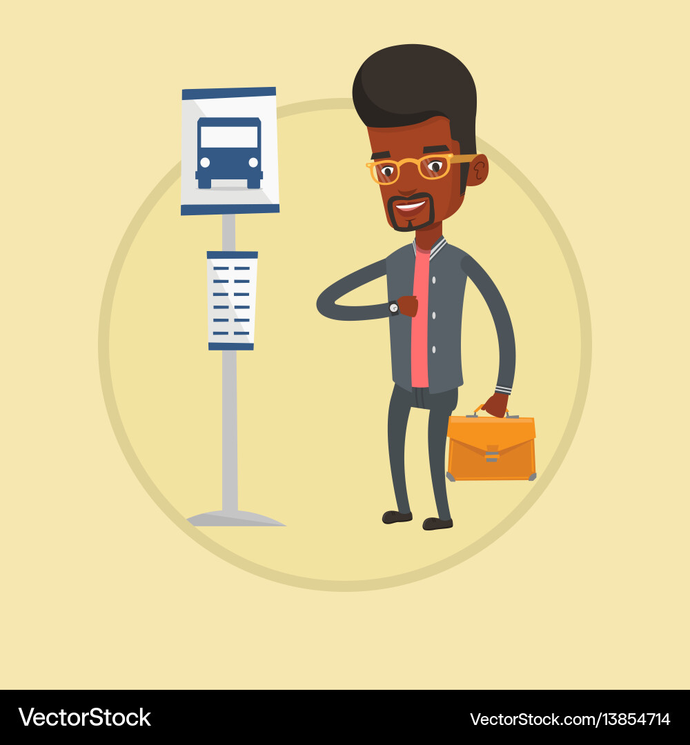 Man waiting for bus at the stop Vector Image