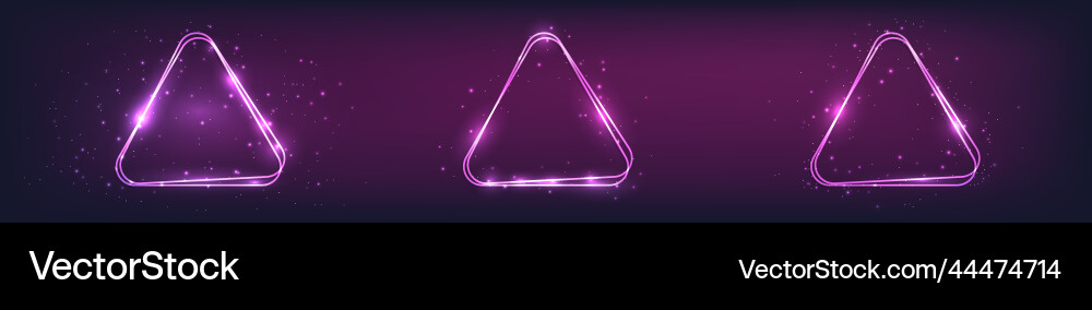 Neon double rounded triangle frame with shining Vector Image