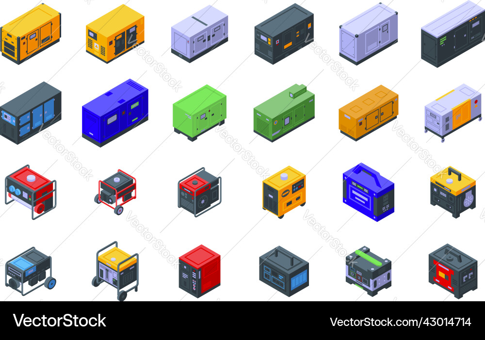 Power generator icons set isometric Power generator icons set isometric vector image