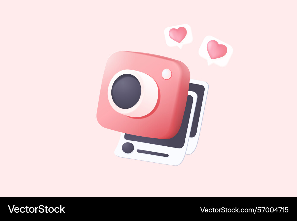 3d minimal photo camera with lens and button 3d minimal photo camera with lens and button vector image