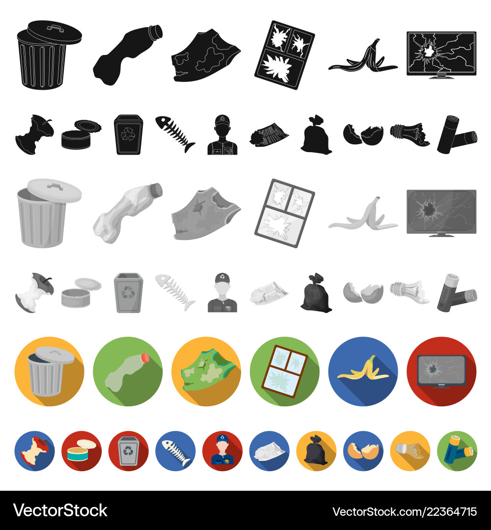 Garbage and waste flat icons in set collection Garbage and waste flat icons in set collection vector image