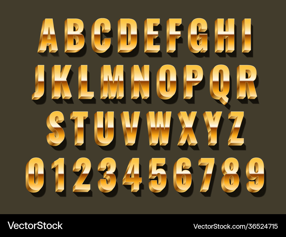 Gold 3D Latin Font - Luxurious Metal Vector Image
