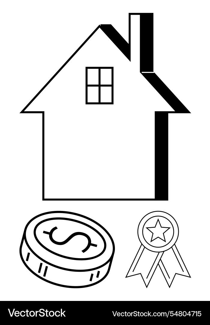 Haus Umriss mit Münze und Medaille zu vertreten Haus Umriss mit Münze und Medaille zu vertreten vektorbild