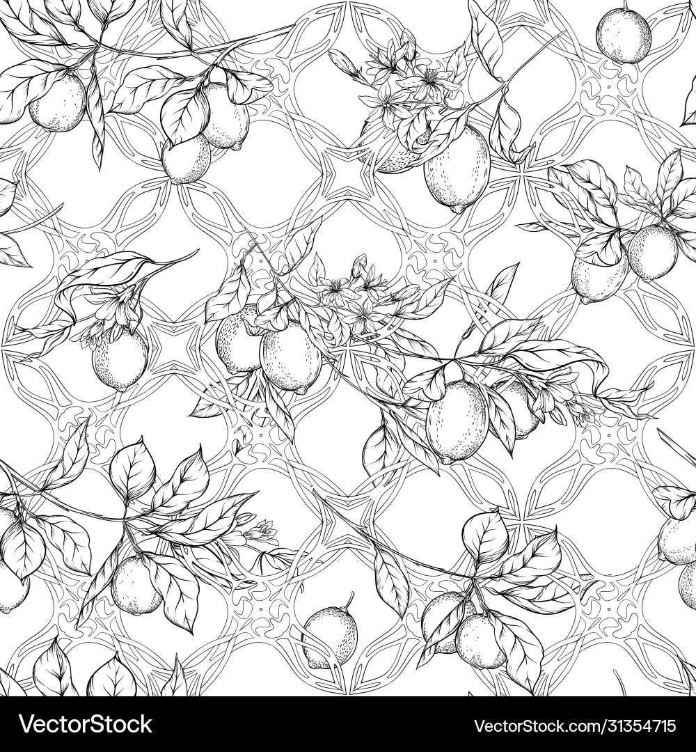 Lemon tree branch with lemons seamless pattern Lemon tree branch with lemons seamless pattern vector image