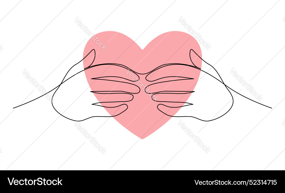 One line hugging hands symbol with red heart Vector Image