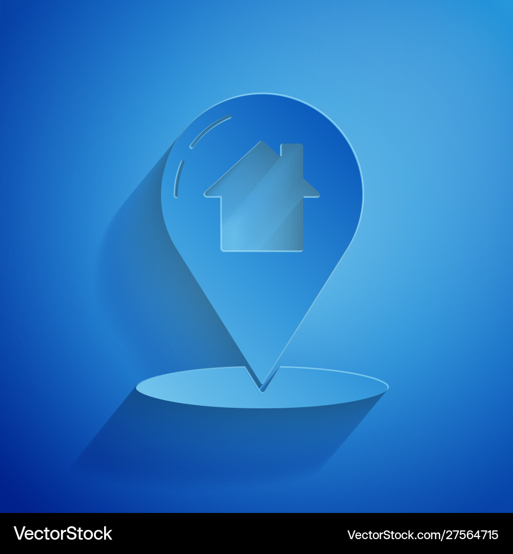 Paper cut map pointer with house icon isolated Paper cut map pointer with house icon isolated vector image