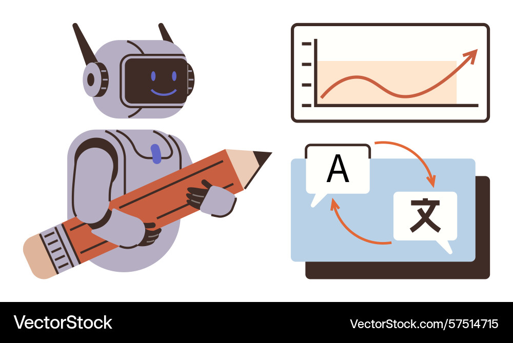 Robot using pencil for creative tasks with chart Robot using pencil for creative tasks with chart vector image