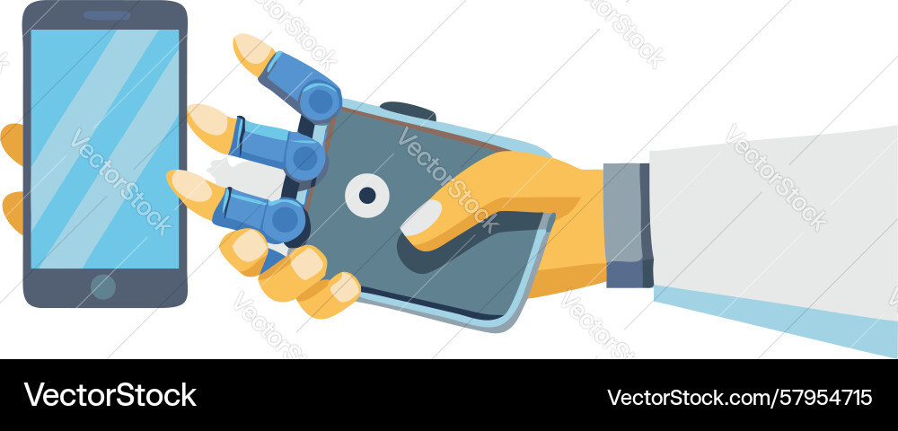 Robotic Hand with Smartphone - AI Tech Vector Image