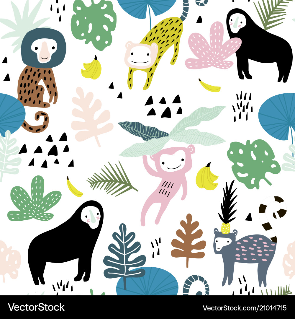 Seamless pattern with lemur orangutan monkey Vector Image