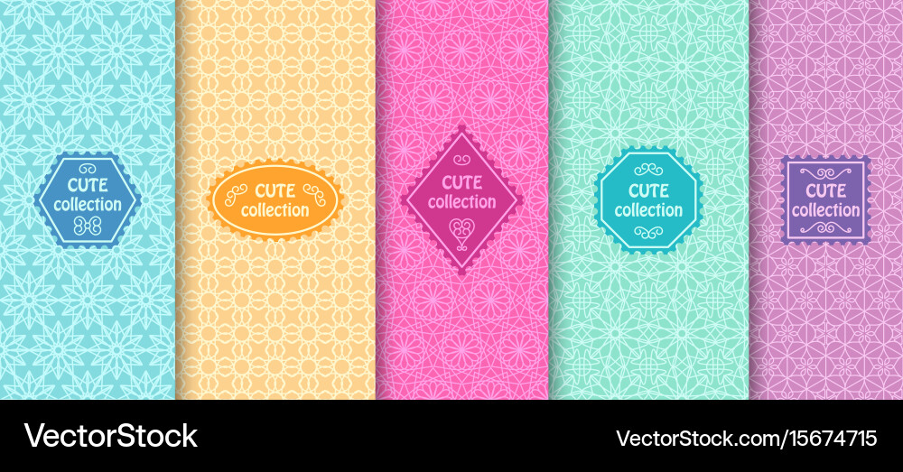 Set of cute bright seamless patterns with frames vector image