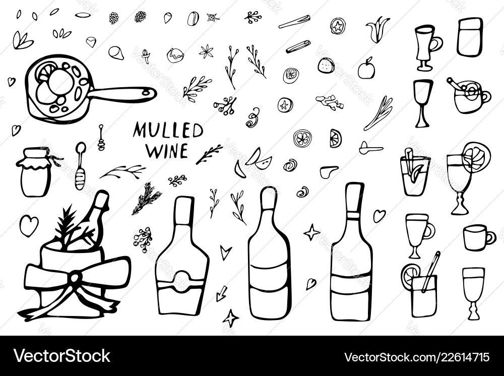 Set of mulled wine elements and objects Set of mulled wine elements and objects Vector Image