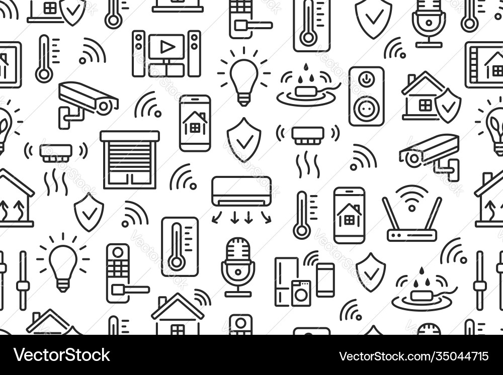Smart home seamless pattern with flat line icons Smart home seamless pattern with flat line icons vector image