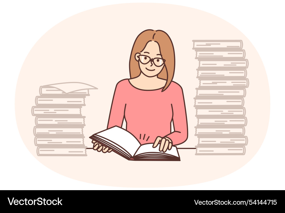 Smart woman read book study in library Smart woman read book study in library vector image