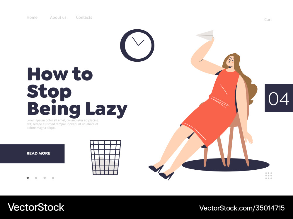 Stop being lazy landing page concept with cartoon Stop being lazy landing page concept with cartoon vector image