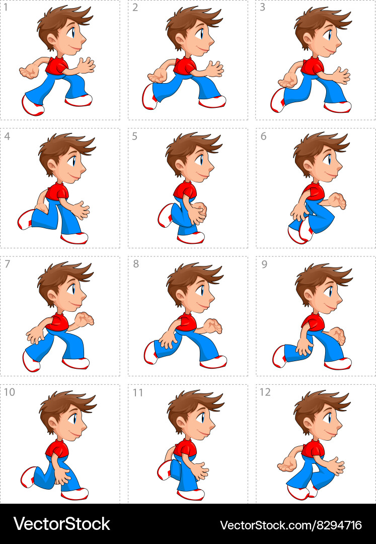 Animation of running boy twelve frames vector image