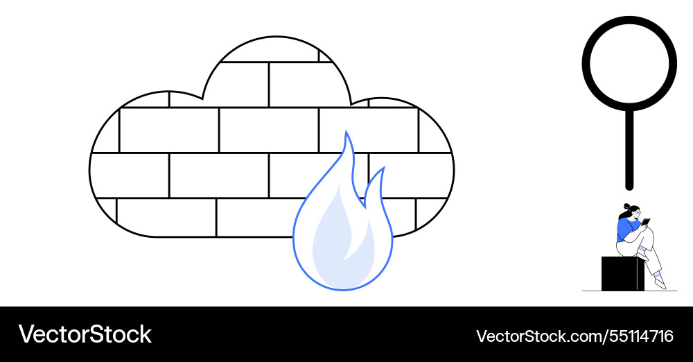 Digital security concept with firewall encompassed Vector Image