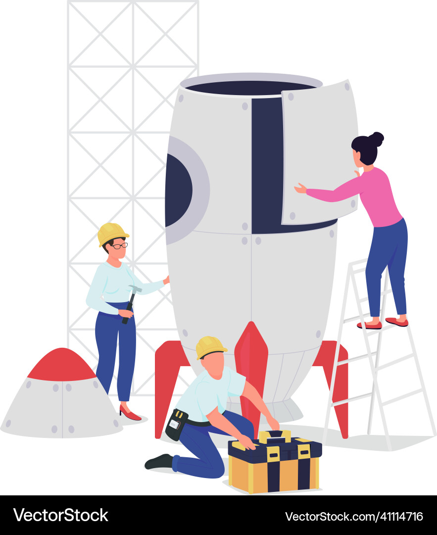 Engineers creating spaceship flat color faceless Engineers creating spaceship flat color faceless vector image