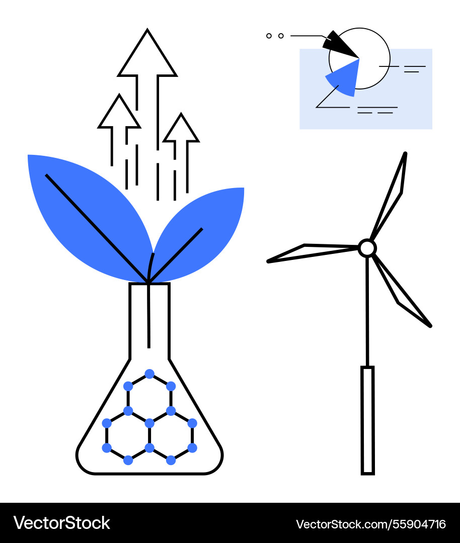 Green innovation with plant growth wind power Green innovation with plant growth wind power vector image