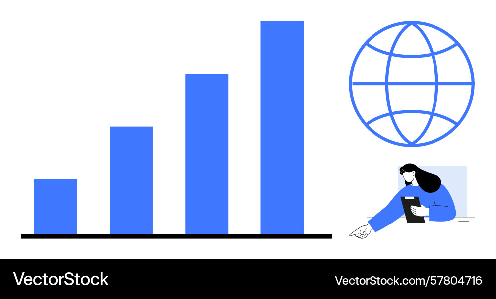 Growth chart with rising bar graph globe Vector Image