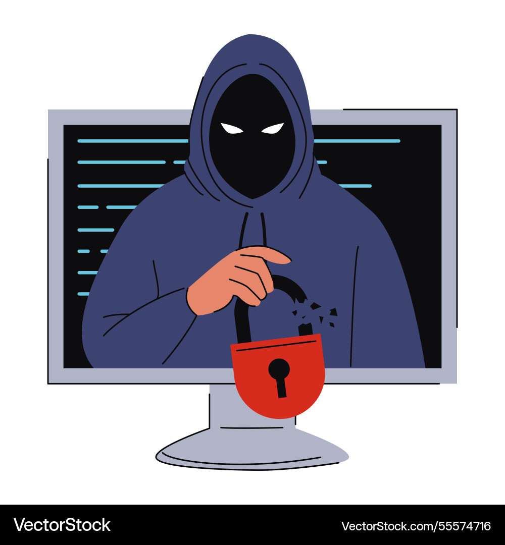 Hacker looking out from computer screen Hacker looking out from computer screen vector image