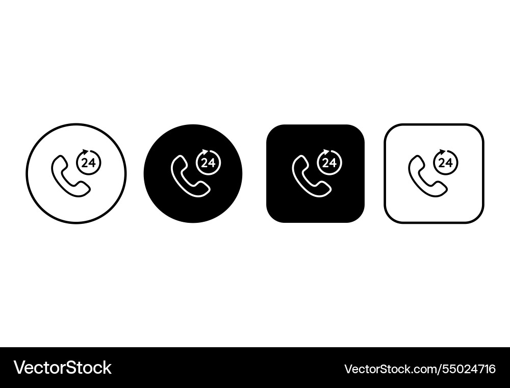 Phone icons buttons editable stroke 24 hours Vector Image
