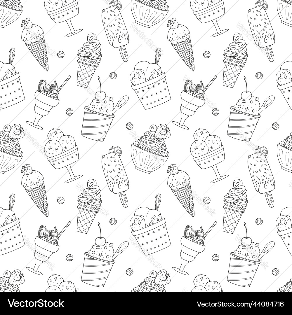 Seamless pattern with outline different ice cream Seamless pattern with outline different ice cream vector image