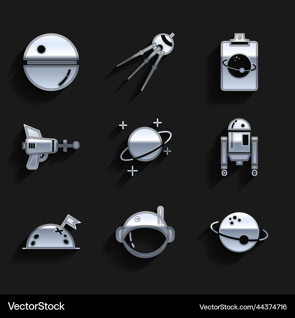 Set planet astronaut helmet robot with flag Vector Image
