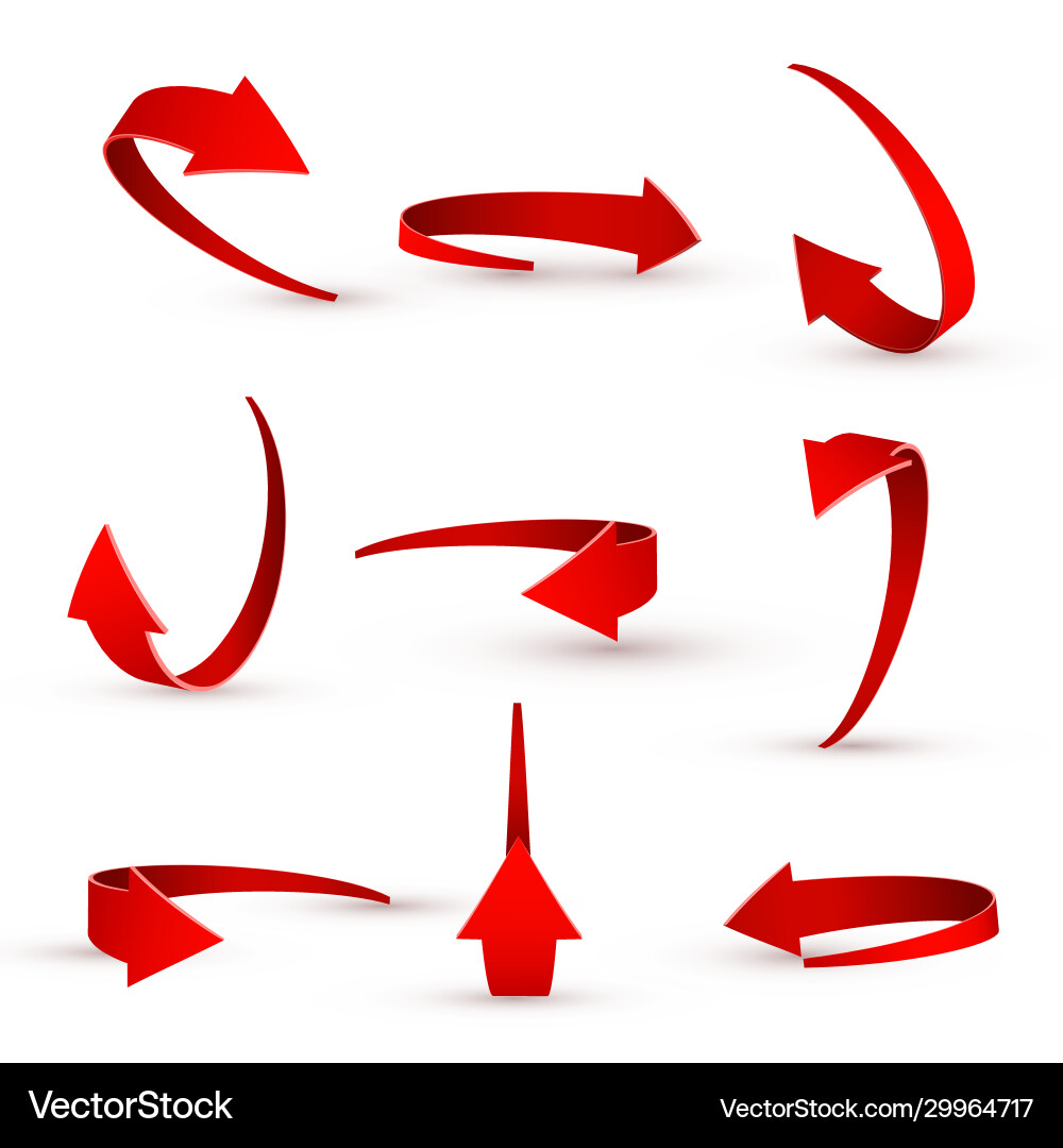 3d realistic red arrow twisted in various 3d realistic red arrow twisted in various vector image