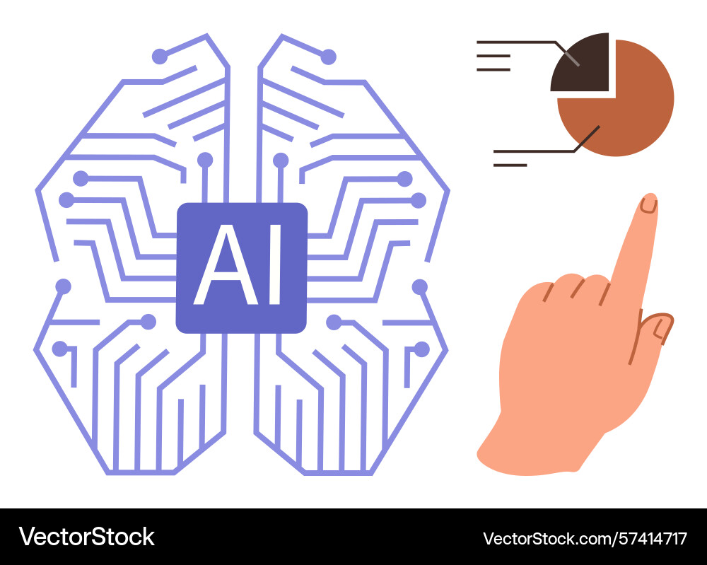 Artificial intelligence brain circuit with finger Artificial intelligence brain circuit with finger vector image