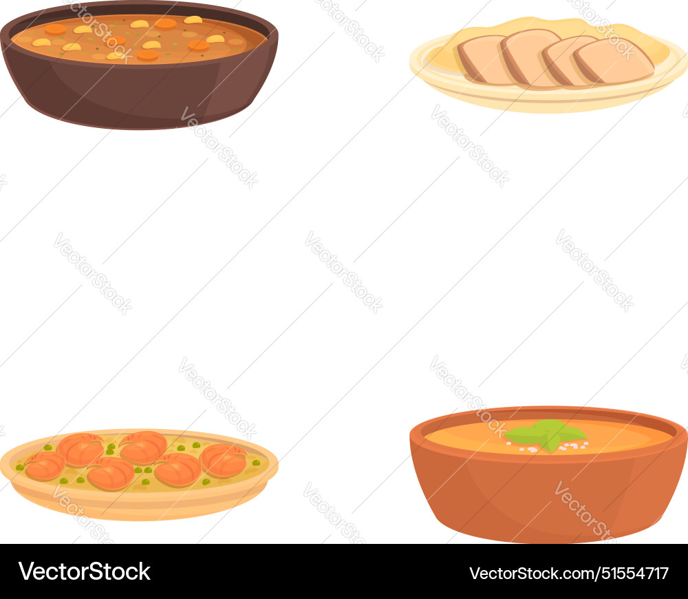 Assortment of cartoon food dishes Royalty Free Vector Image