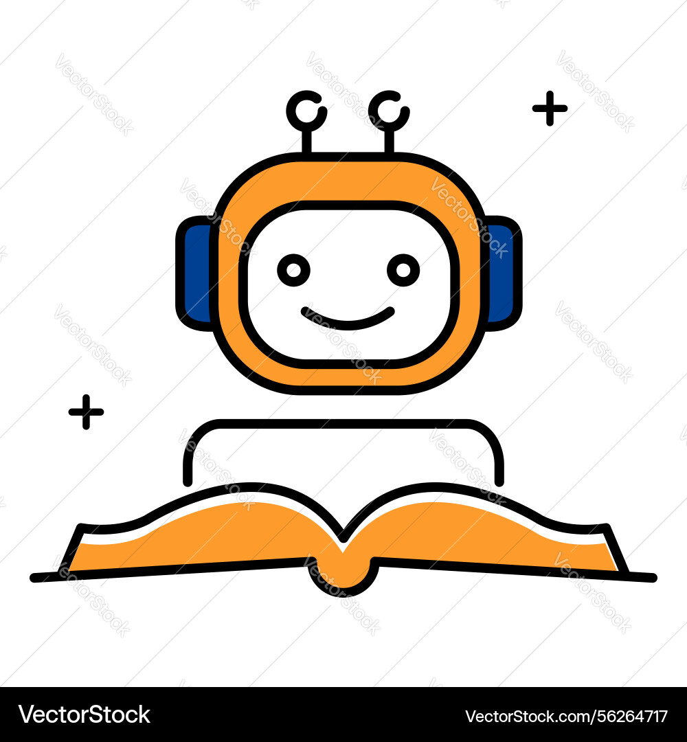 Futuristic robot studying open book icon design Futuristic robot studying open book icon design vector image