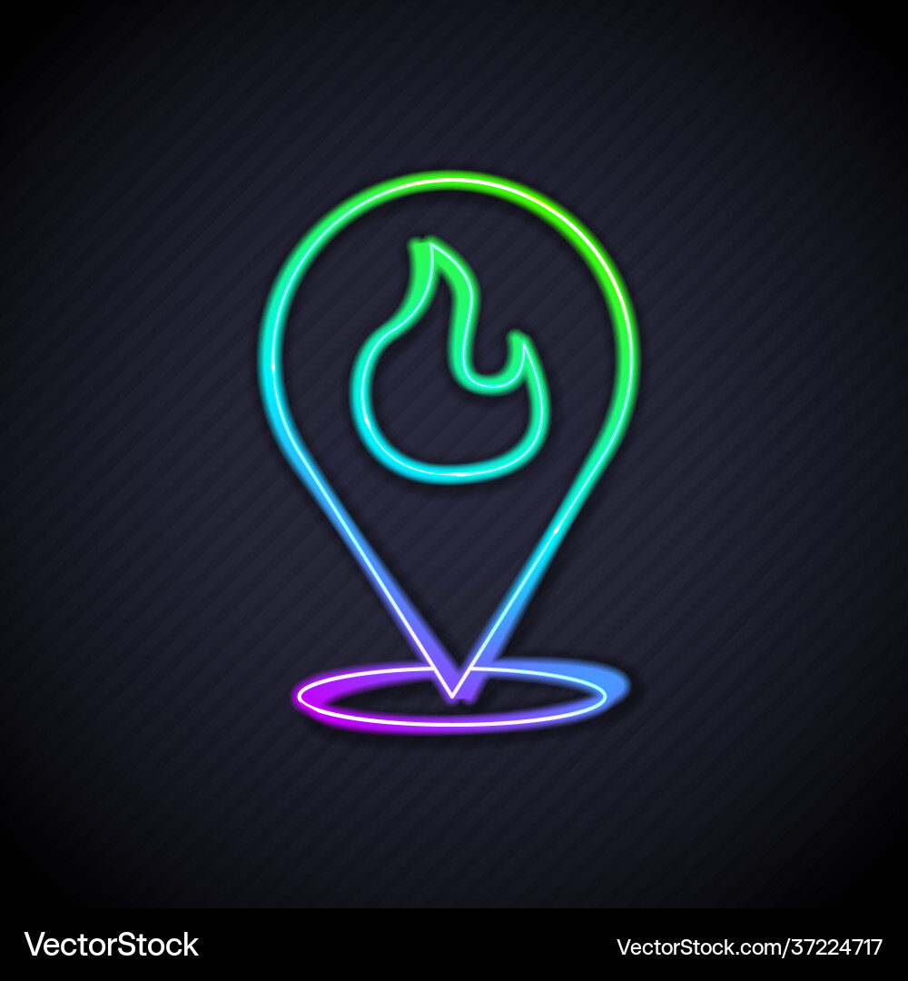 Glowing neon line map pointer with fire flame icon Glowing neon line map pointer with fire flame icon vector image