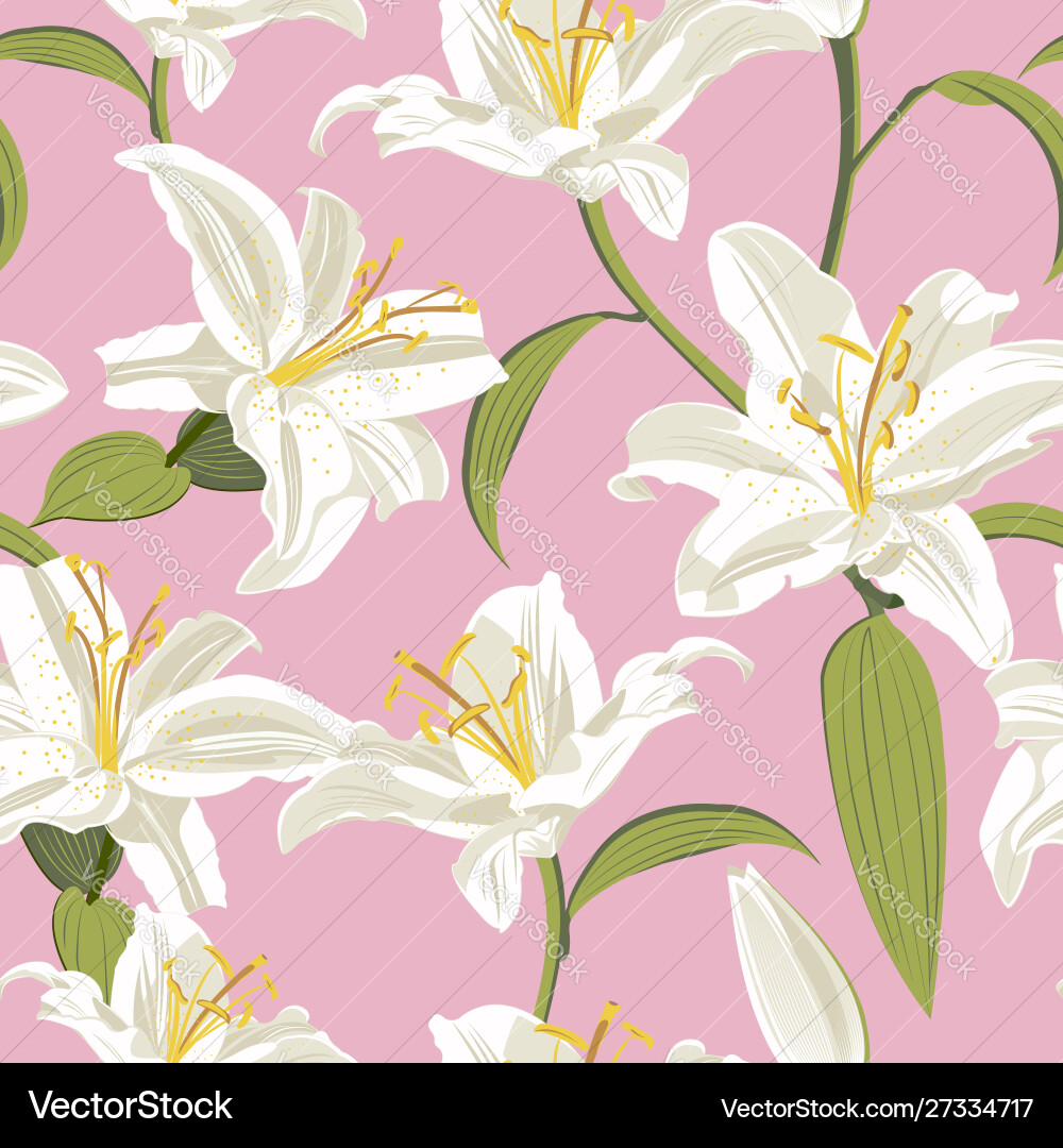 Lily Flower Seamless Pattern Royalty Free Vector Image