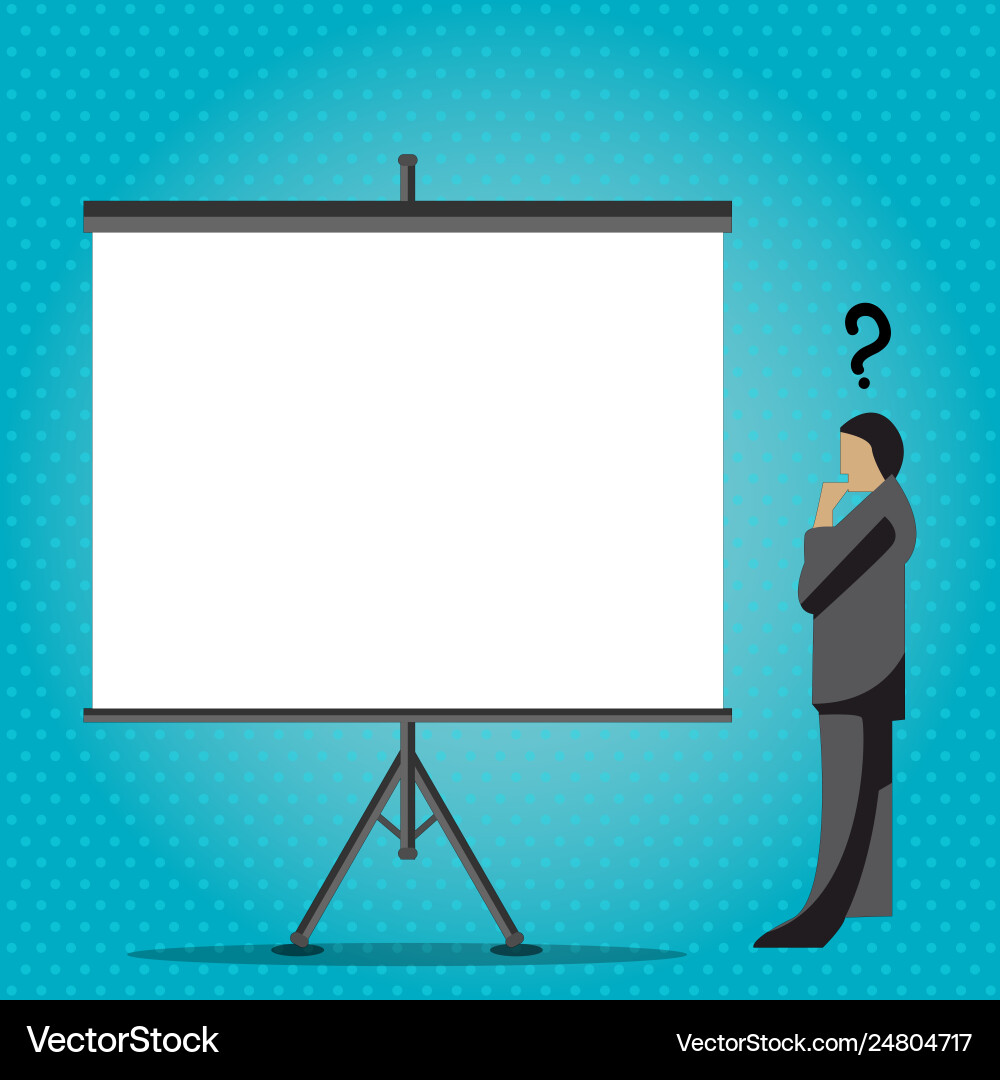Man in suit standing with question mark above his Man in suit standing with question mark above his vector image