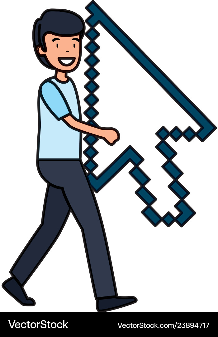 Man lifitng arrow mouse pointer Man lifitng arrow mouse pointer vector image