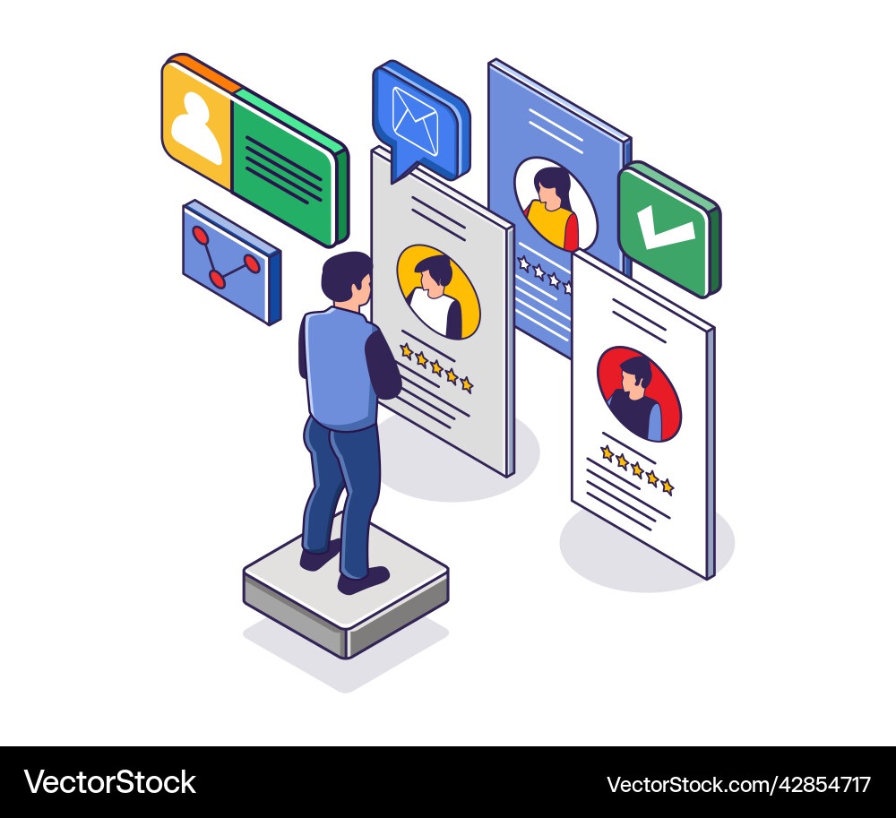 Man looking data of new candidate Man looking data of new candidate vector image