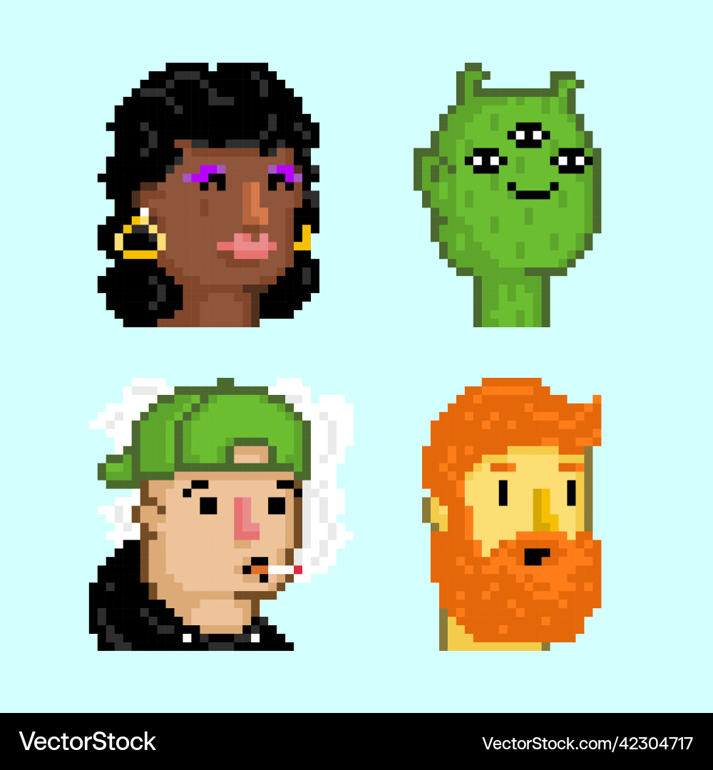 Pixel art characters pretty woman alien skater Pixel art characters pretty woman alien skater vector image