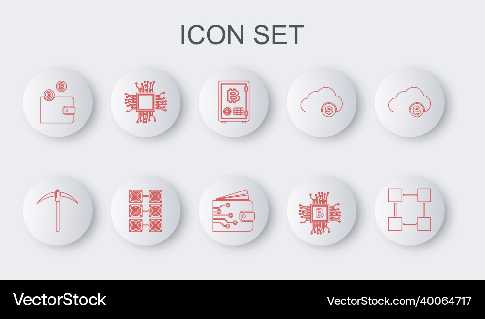 Set line blockchain technology pickaxe proof Set line blockchain technology pickaxe proof vector image